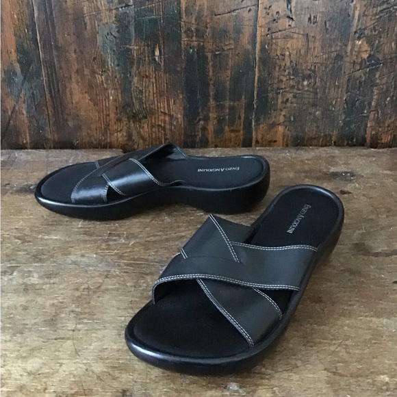 Enzo Angiolini Black Leather Slides - Picture 4 of 7